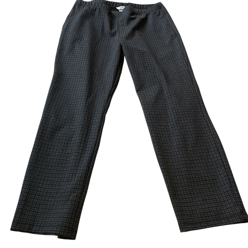 Utopia By Hue Women’s Large Dark Plaid Dress Pants Fall Winter Gray Blue Black